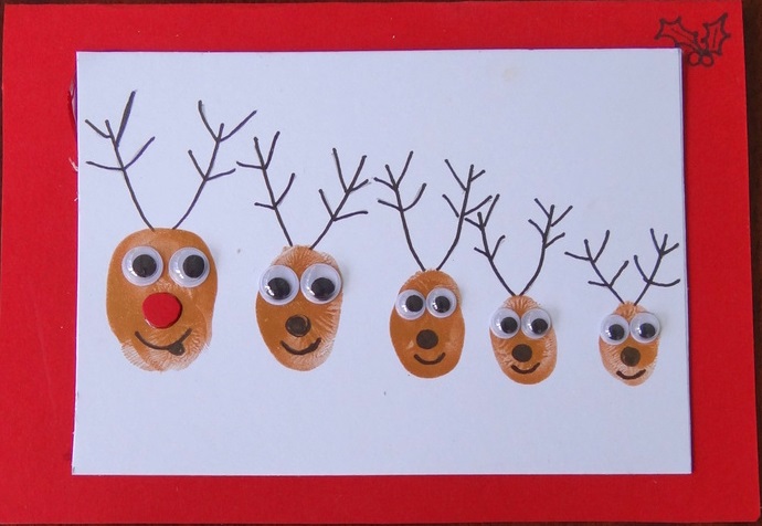 Fingerprint Reindeer Handmade Christmas Card