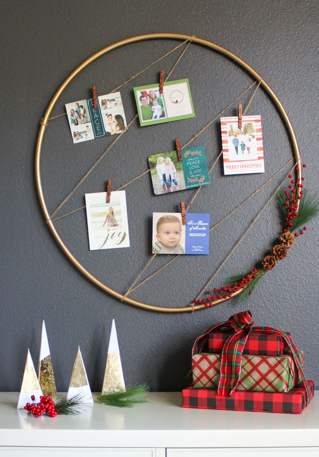Hula hoop Christmas card holder idea